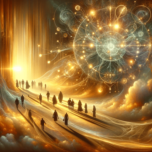 People walking to enlightenment amongst the stars.
